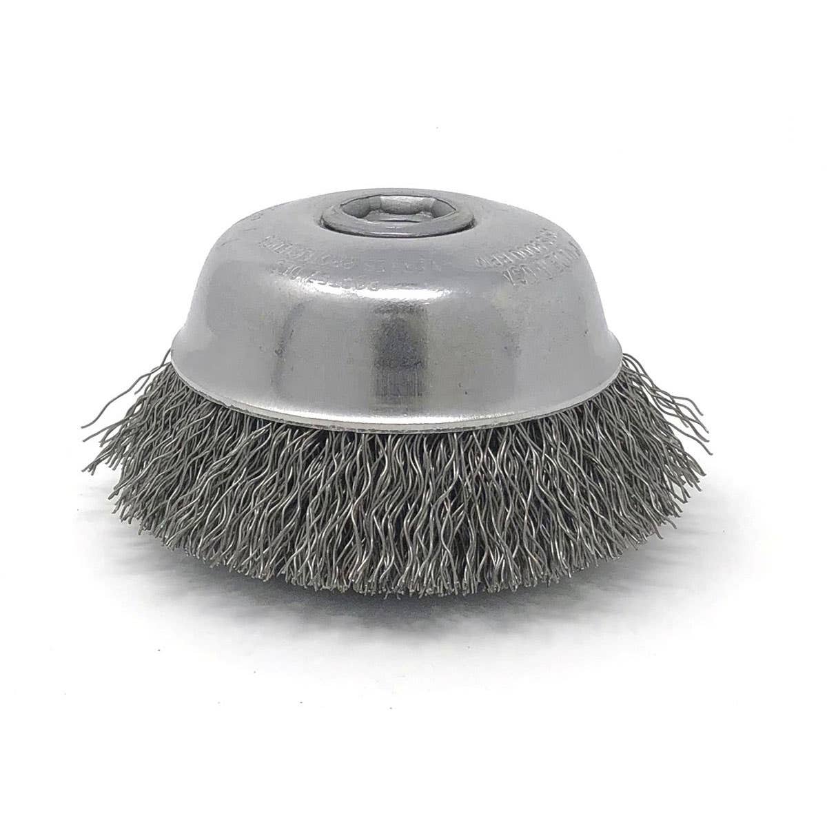 5" x .020" x 5/8"-11 Large Cup Brush - Crimped Wire, Carbon Steel, Trim Length: 1-1/2", United Abrasives 09552