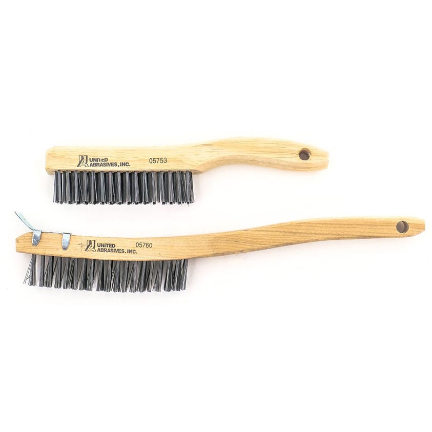 3" x 19" Rows, Curved Handle Scratch Brushes, .014" Wire Size, Carbon Steel, United Abrasives 05751