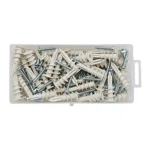 Powers Zinc Zip-It One Piece Self Drilling Wallboard Anchors Kit, 3/8" to 1" Wall Thickness, 50 Zip-It Anchors with #8 x 1" Screws and No. 2 Phillips Driver Bit