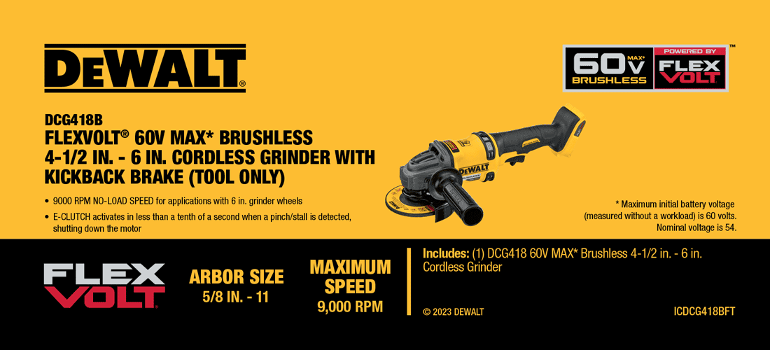 DeWalt 60V MAX Brushless Cordless 4 1 2 6 Grinder with KICKBACK BREAK DCG418B